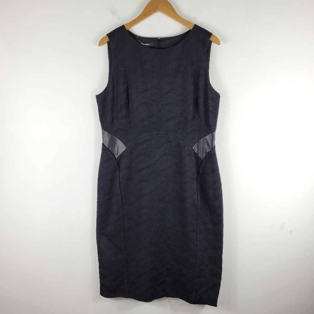 New Lafayette 148 Faux Leather Ribbed Wave Textured Sleeveless Sheath Dress